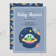 Boys Cute Space Alien Rocket Ship Baby Shower Invitation