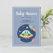 Boys Cute Space Alien Rocket Ship Baby Shower Invitation (Standing Front)