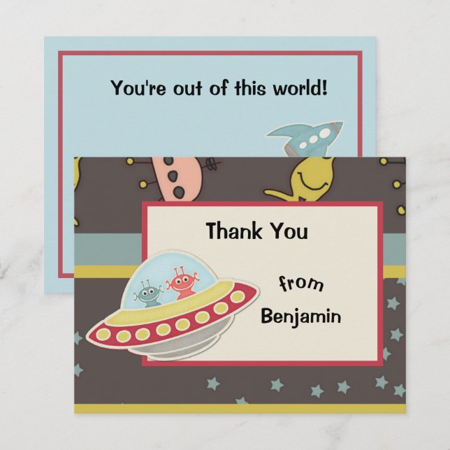 Boy's Cute Space AlienThank You Card (Front/Back)