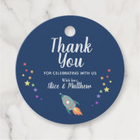 Boys Cute Space Rocket Ship Baby Shower Favor Tags