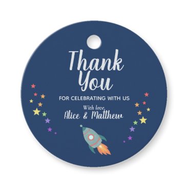 Boys Cute Space Rocket Ship Baby Shower Favor Tags