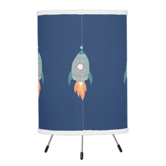 Boys Cute Space Rocket Ship & Name Kids Nursery Tripod Lamp (Back)
