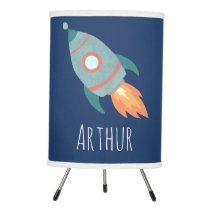 Boys Cute Space Rocket Ship & Name Kids Nursery Tripod Lamp
