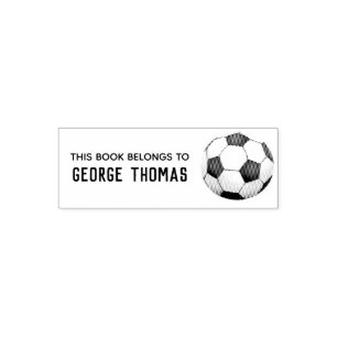Boys Cute Sports Soccer Kids School Bookplate Self-inking Stamp