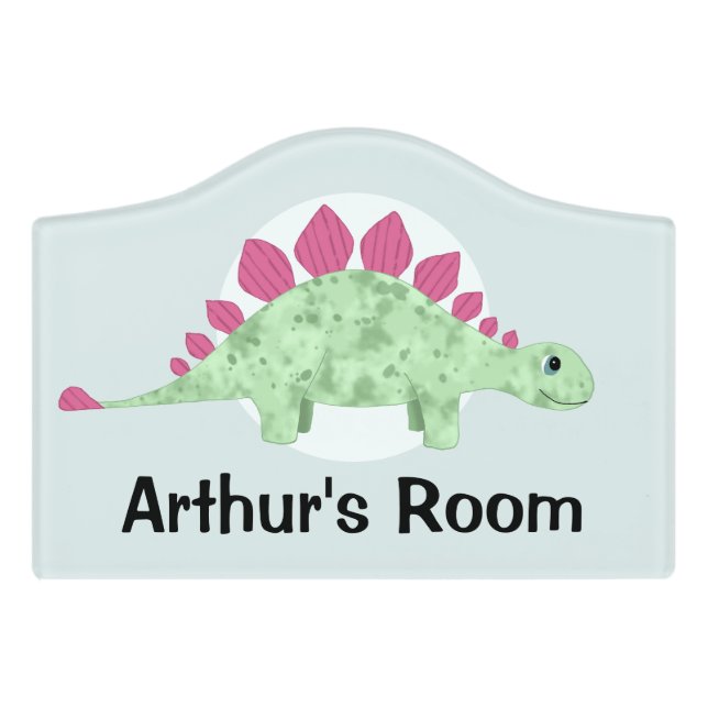 Boys Cute Stegosaurus Dinosaur & Name Kids Door Sign (Small Crest Front)