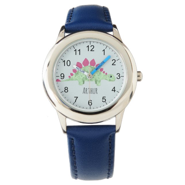 Boys Cute Stegosaurus Dinosaur & Name Kids Watch (Front)