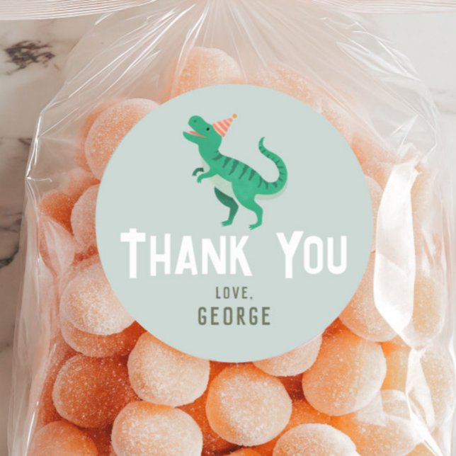 Boys Cute T-Rex Dinosaur Kids Birthday Favor Classic Round Sticker (Creator Uploaded)