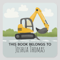 Boys Cute This Book Belongs Digger Kids Bookplate