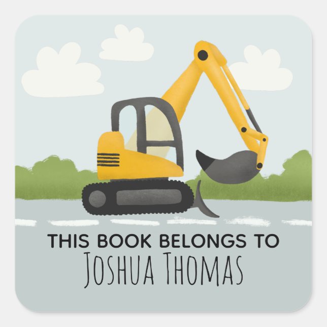 Boys Cute This Book Belongs Digger Kids Bookplate (Front)