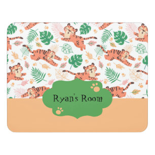 Boys Cute Tiger Wild Jungle Safari with Name Door Sign
