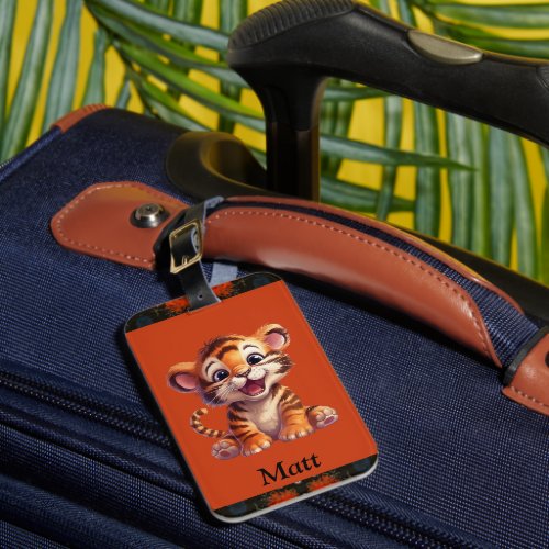 Boys Cute Tiger With Name Luggage Tag