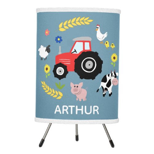 Boys Cute Tractor  Farm Animals Name Kids Nursery Tripod Lamp