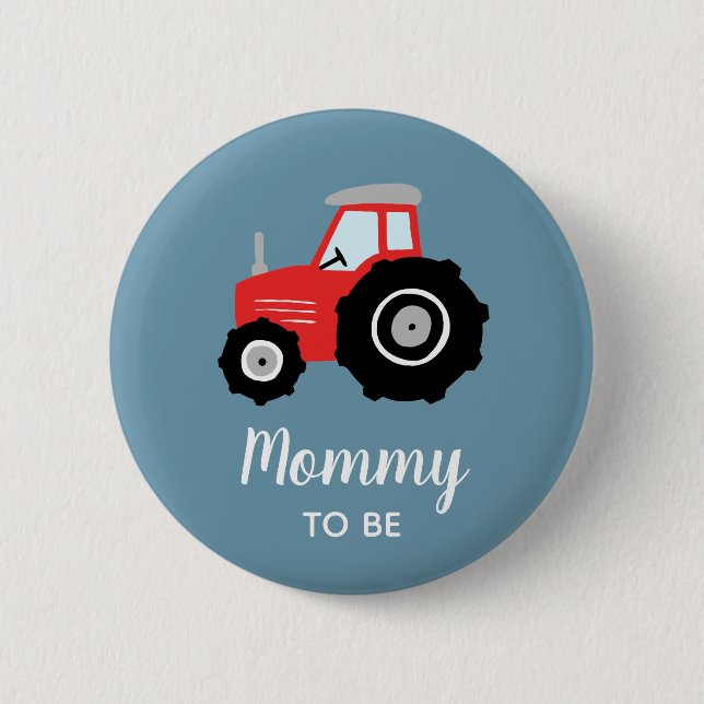 Boys Cute Tractor Mommy to Be Baby Shower Button (Front)