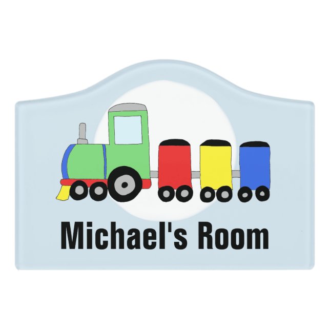 Boys Cute Train Cartoon & Name Kids Door Sign (Small Crest Front)
