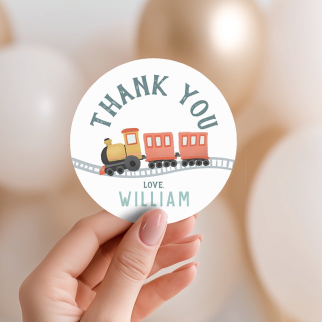 Boys Cute Train Kids Birthday Thank You Favor Classic Round Sticker (Creator Uploaded)