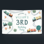 Boys Cute Train Kids Birthday Welcome Sign<br><div class="desc">This cute and modern transport-themed kids birthday welcome sign banner design features a blue train travel illustration, with trains, tracks, and greenery on a modern white background. The banner can be personalized with your boys name and age. The perfect travel-themed addition to your toddler or child’s birthday party! The poster...</div>
