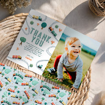 Boys Cute Train Photo Birthday Thank You Card