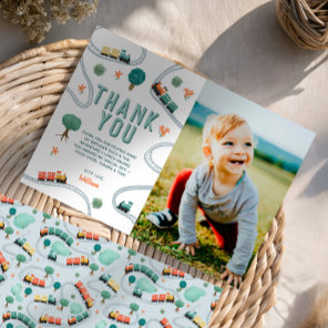Boys Cute Train Photo Birthday Thank You Card