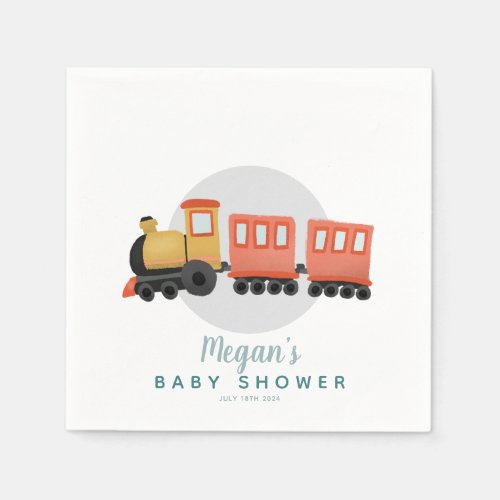 Boys Cute Train Travel Baby Shower Napkins