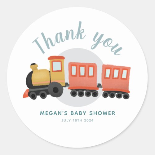 Boys Cute Train Travel Baby Shower Thank You Favor Classic Round Sticker
