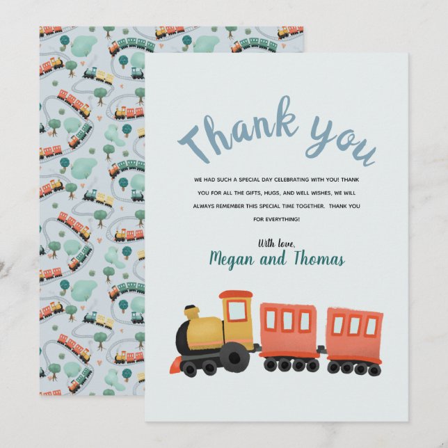 Boys Cute Train Travel Thank You (Front/Back)