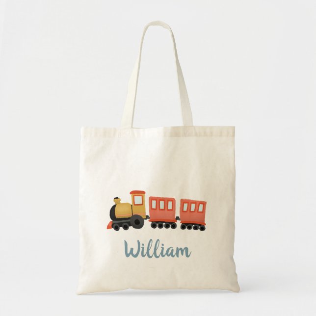 Boys Cute Train Travel Transport Kids Tote Bag (Front)
