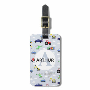 Boys Cute Transport Airplane Car Tractor Name Kids Luggage Tag