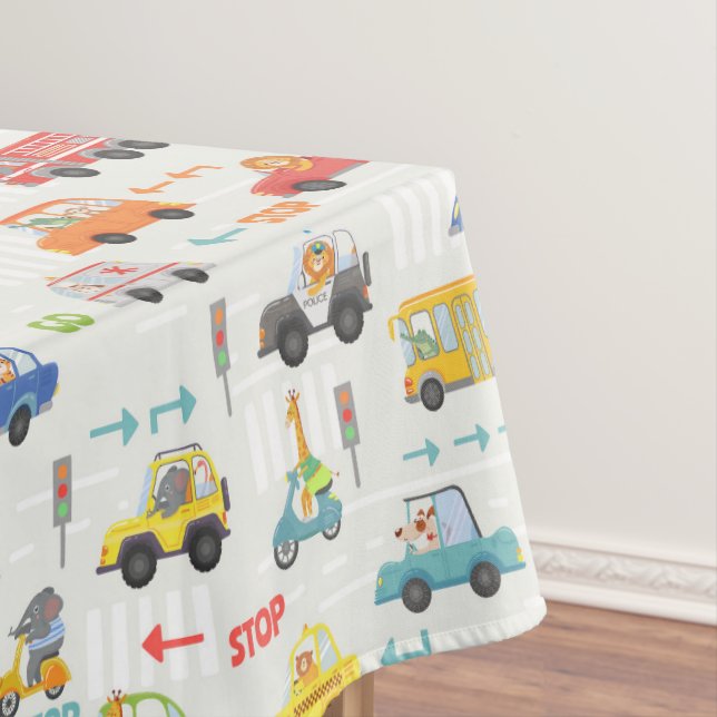Boys Cute Transport Car Pattern Kids Birthday Tablecloth (In Situ)