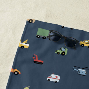 Boys Cute Transport Car Pattern monogram Kids Beach Towel