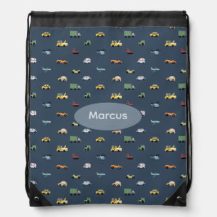 Boys Cute Transport Car Pattern monogram Kids Drawstring Bag