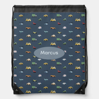 Boys Cute Transport Car Pattern monogram Kids Drawstring Bag