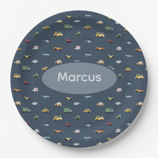 Boys Cute Transport Car Pattern monogram Kids Paper Plates