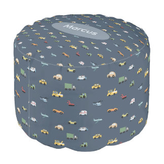 Boys Cute Transport Car Pattern monogram Kids Pouf