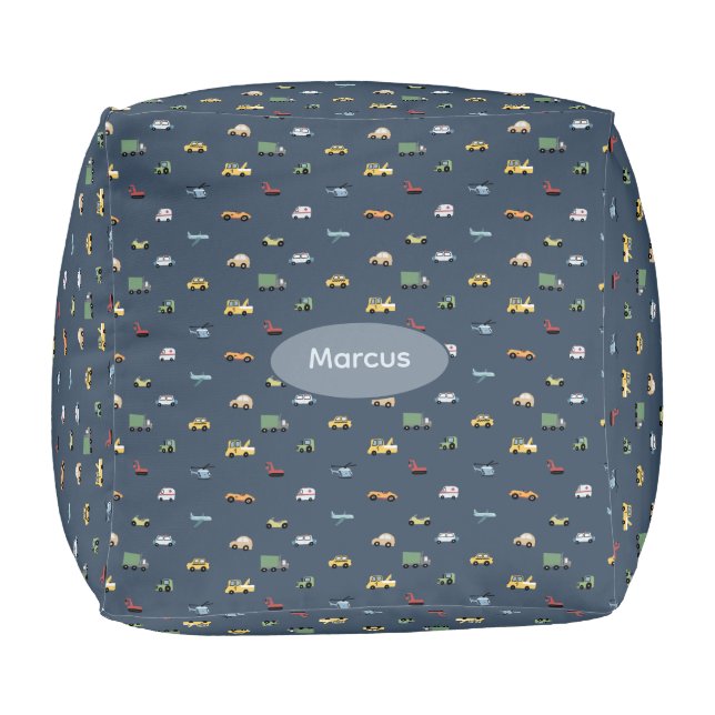 Boys Cute Transport Car Pattern monogram Kids Pouf (Bottom)