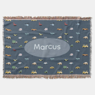 Boys Cute Transport Car Pattern monogram Kids Throw Blanket