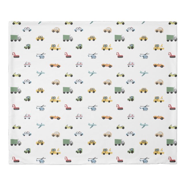 Boys Cute Transport Car Pattern Monogram Name Kids Duvet Cover (Front)
