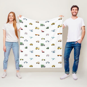 Boys Cute Transport Car Pattern Monogram Name Kids Fleece Blanket