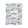 Boys Cute Transport Car Pattern Monogram Name Kids Fleece Blanket