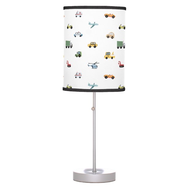 Boys Cute Transport Car Pattern Monogram Name Kids Table Lamp (Front)