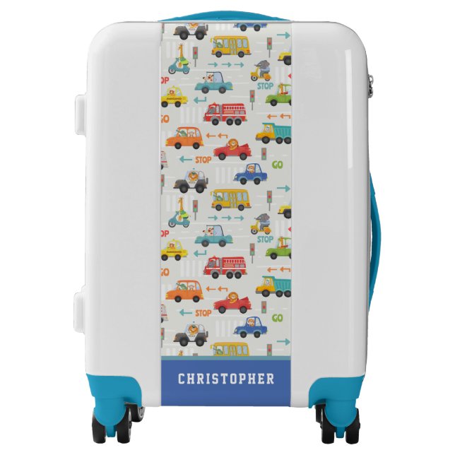 Boys Cute Transport Car Pattern Personalized Kids Luggage (Front)