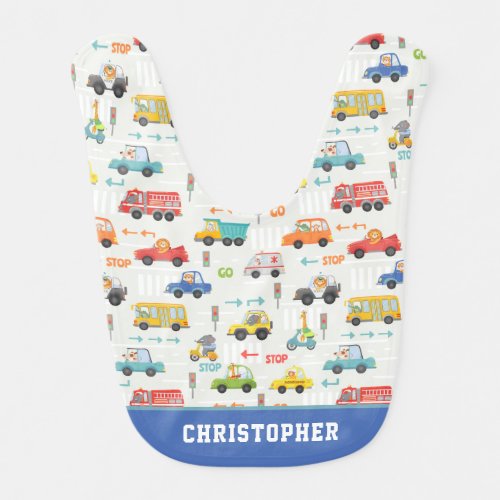 Boys Cute Transport Car Pattern Personalized Name Baby Bib