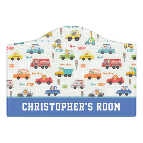 Boys Cute Transport Car Pattern Personalized Name Door Sign