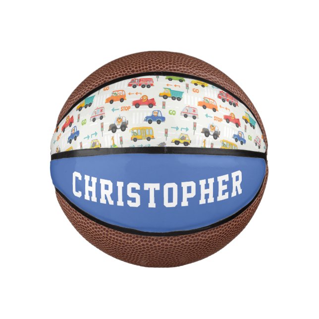 Boys Cute Transport Car Pattern Personalized Name Mini Basketball (Front)