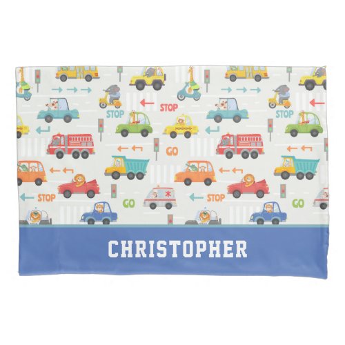 Boys Cute Transport Car Pattern Personalized Name Pillow Case