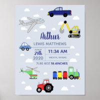 Boys Cute Transport Car Train Baby Nursery Poster