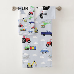 Boys Cute Transport Pattern Car Name Kids Bath Towel Set