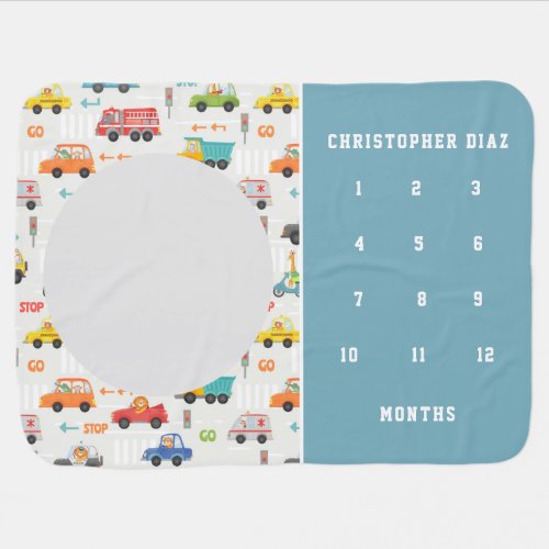 Boys Cute Transport Pattern Monthly Milestone Baby Blanket