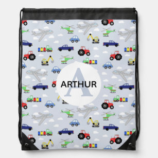 Boys Cute Transport Pattern Tractor Kids School Drawstring Bag