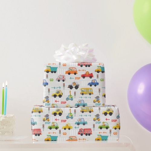 Boys Cute Transport Vehicle Colorful Pattern Kids Wrapping Paper