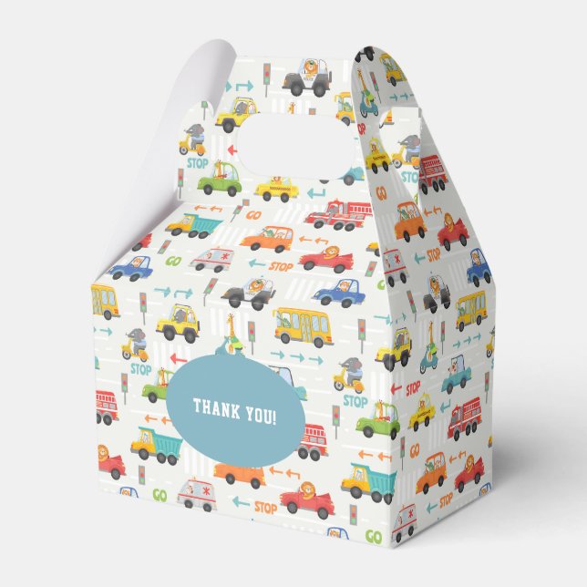 Boys Cute Transport Vehicle Pattern Birthday Favor Boxes (Front Side)